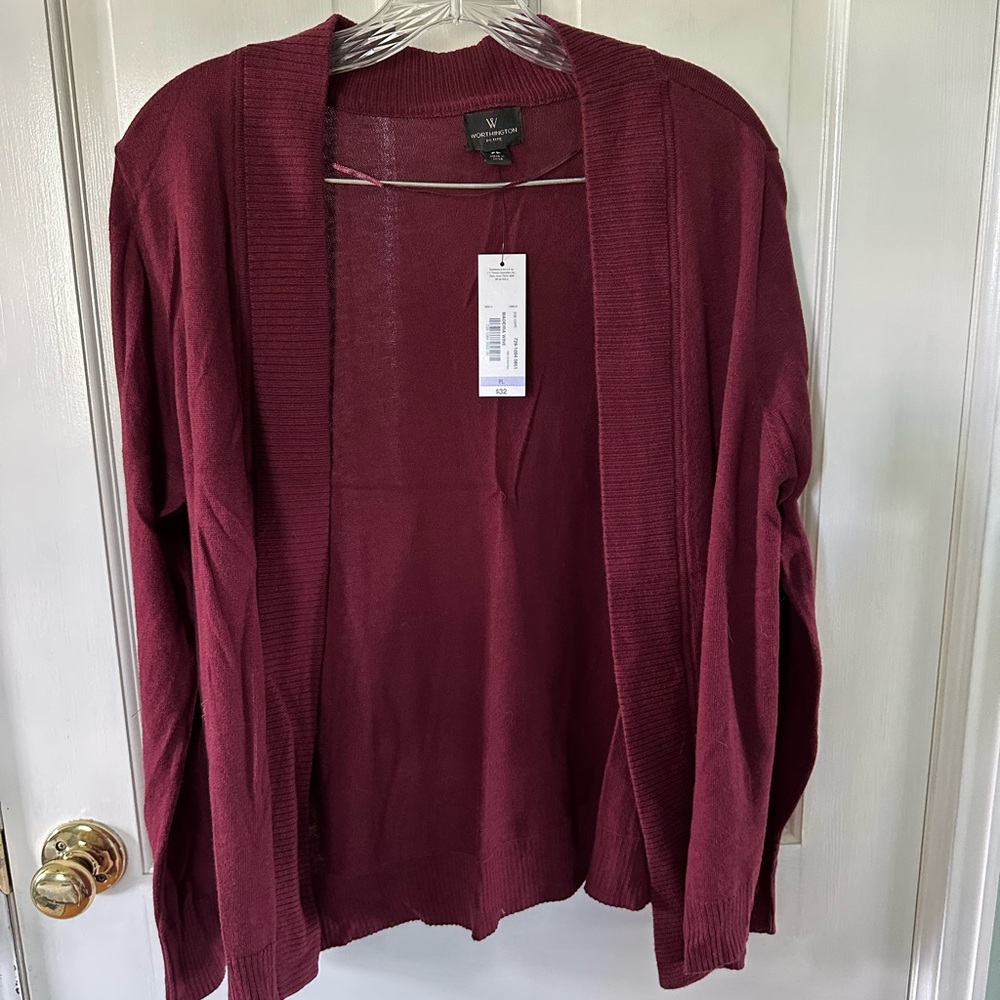 Worthington Deep Red Open Front Cardigan